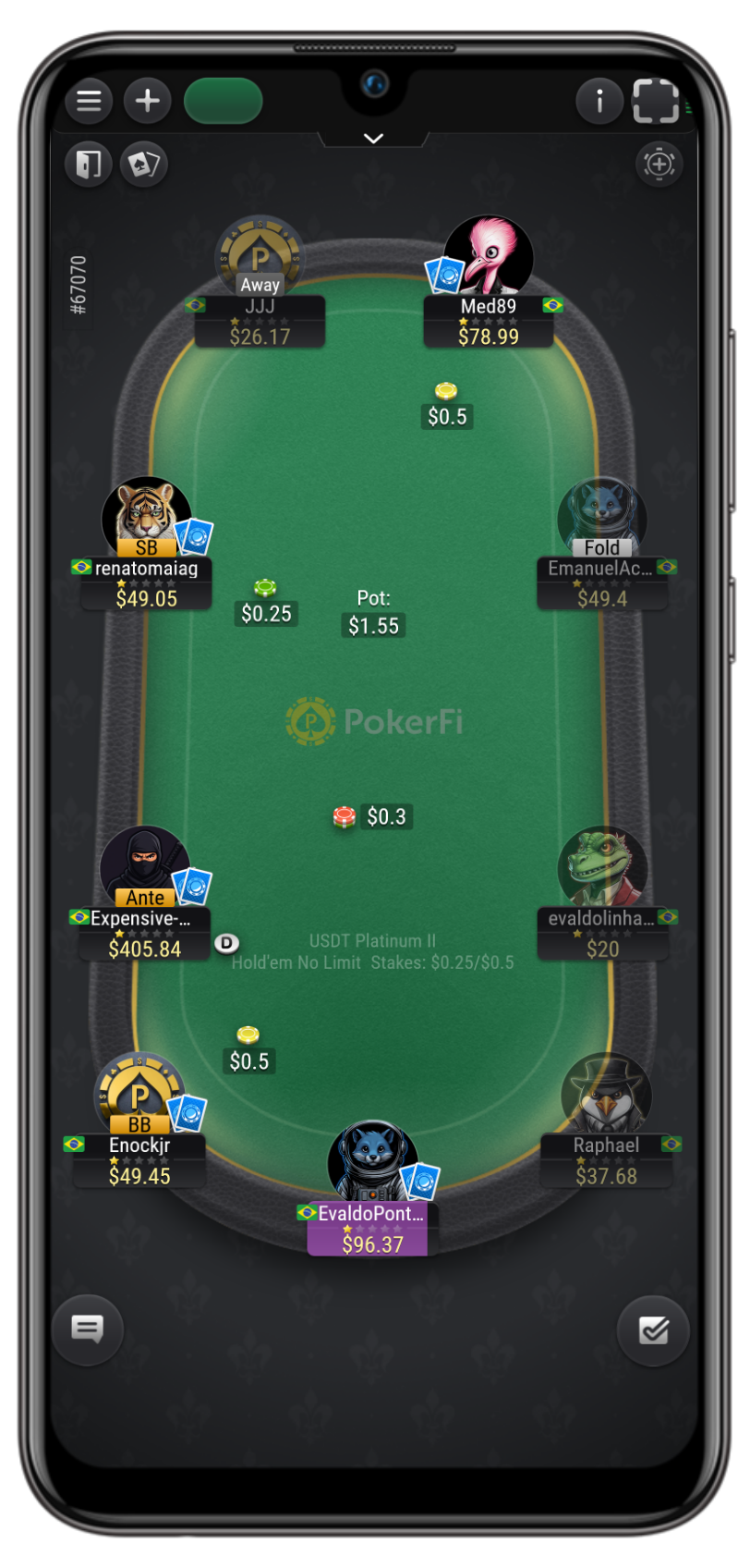Mesa de Poker Online PokerFi - Interface da Plataforma