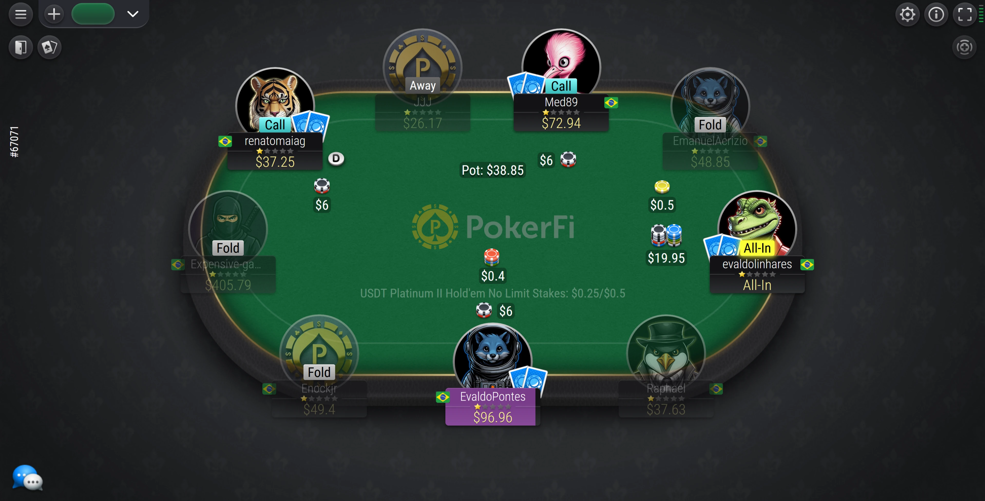 Mesa de Poker Online PokerFi - Interface da Plataforma