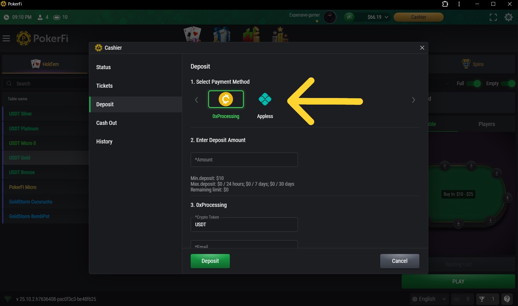 Opções de Depósito