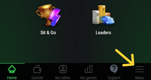 Menu PokerFi Mobile - Opção de Verificação